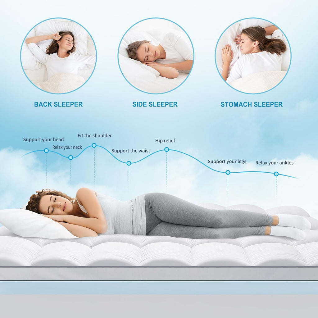 Queen Size Dual Layer 4 Inch Memory Foam Mattress Topper, 2 Inch Cooling Gel Memory Foam and 2 Inch Pillow Top