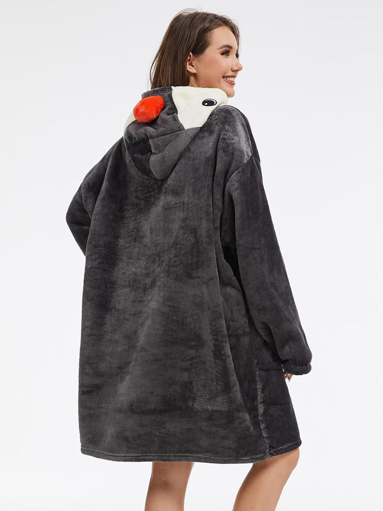 Animal Wearable Blanket Hoodie with Animal Hood - Warm Flannel Sherpa Sweatshirt Blanket for Adults