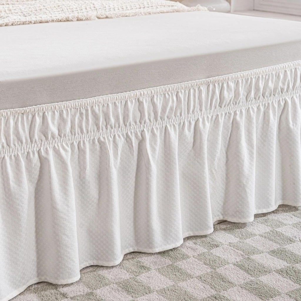 Wrap Around Bed Skirt - Full Size Bed Skirt with 15 Inch Drop, Ivory