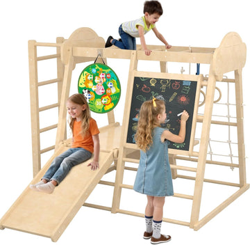 In-1 Indoor Jungle Gym, Montessori Indoor Playground for Toddlers,Wooden Climber Set with Swing, Slide, Monkey