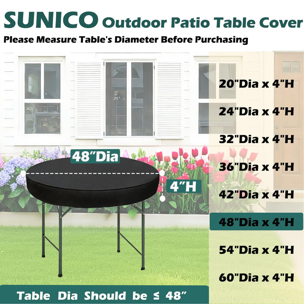 Outdoor Table Covers Waterproof Round 48" Dia, Black