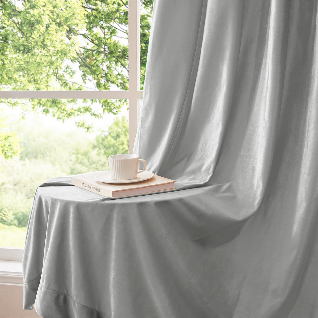 Velvet Light Blue Blackout Curtains 108 inch Length
