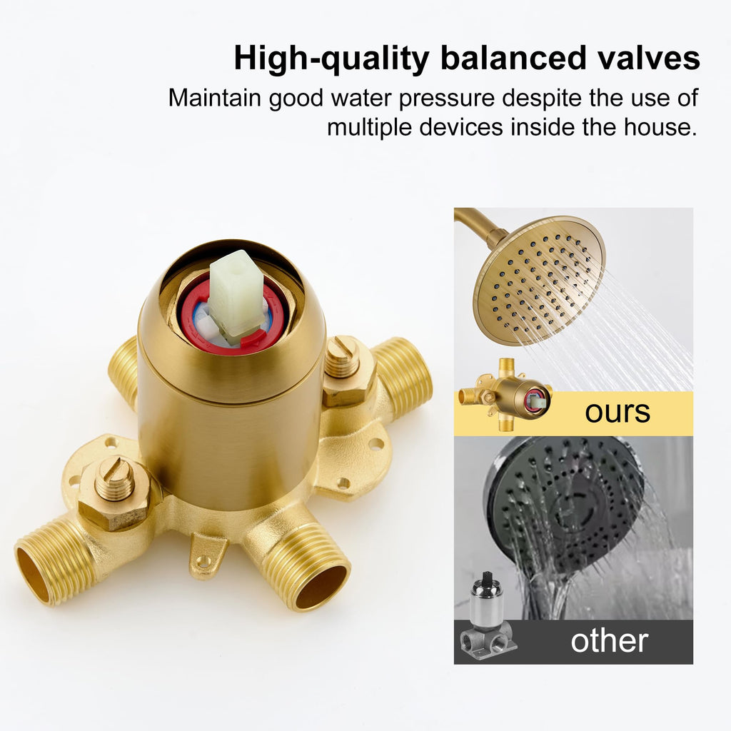 Brushed Gold Shower Tub Faucet Set, 6-Inch Gold Shower Head and Handle Set,Shower Tub Trim Kit,Gold Shower Faucet Set
