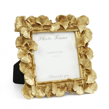 4x4 Picture Frame Small Gold Square Frame, Vintage Ginkgo Leaf