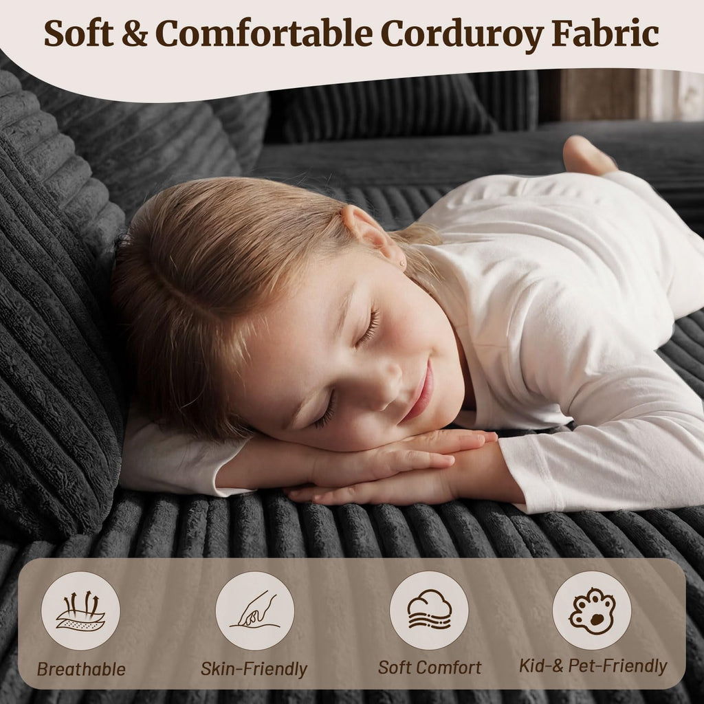 Boneless Couches - 134" Modular Sectional Sofa U Shaped Oversized Deep Seat High Back Corduroy No Assembly Modern