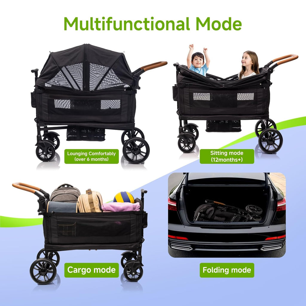 Stroller Wagon for 2 Kids,Push Pull Lightweight Travel Fold Wagon