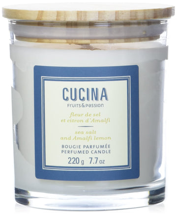 Scented Candle - Sea Salt & Amalfi Lemon, Plant-Based Wax Candle in Recyclable Glass Vase, 35 Hour Burn Time