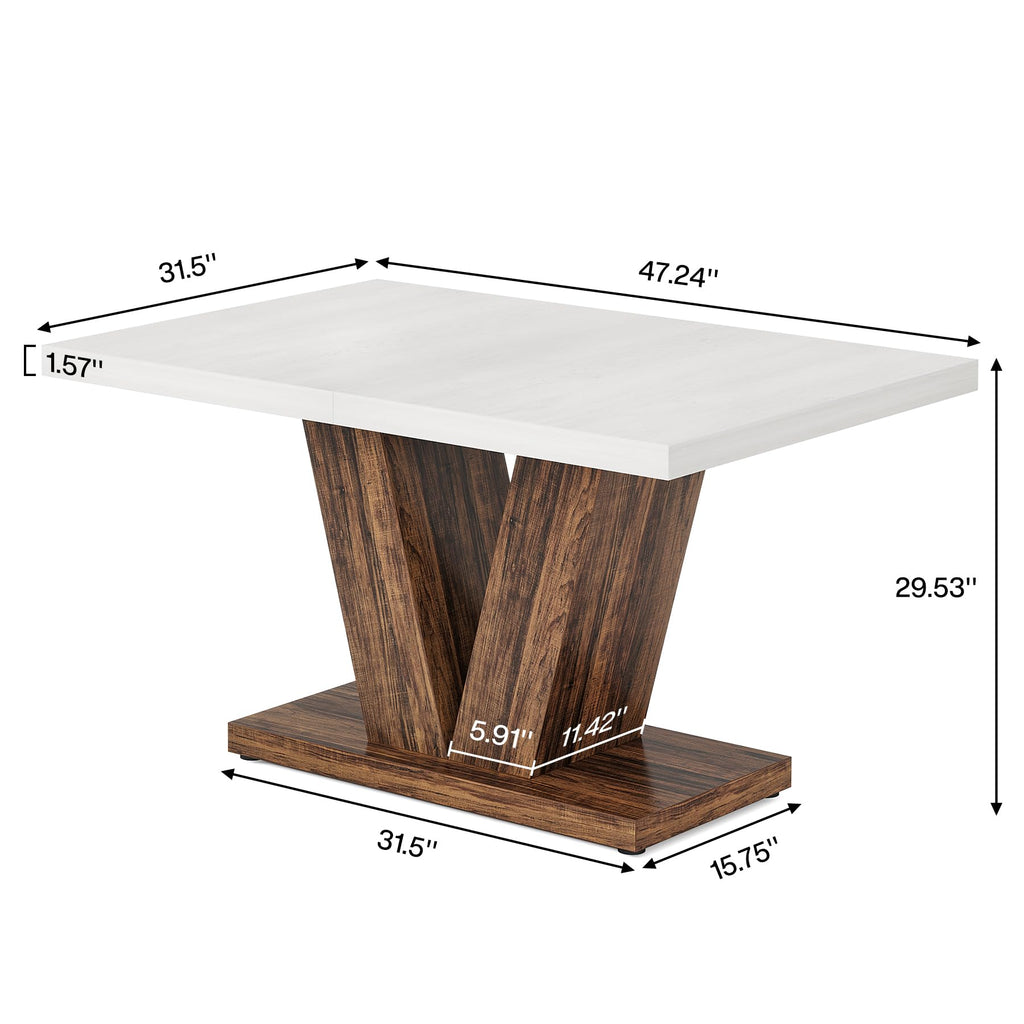 47-Inch Dining Table for 4, White Kitchen Dinner Table with Heavy Duty Pedestal, Farmhouse Wooden Eating Table