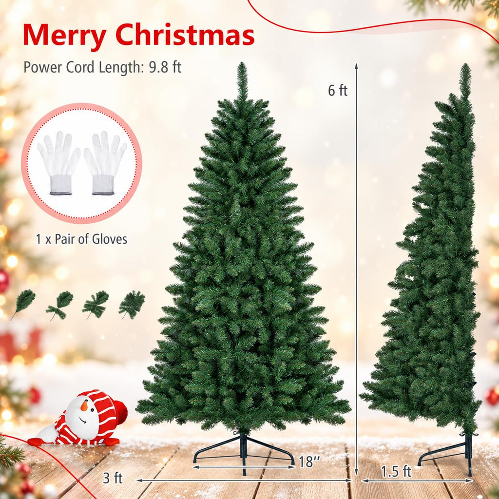 6 FT Pre-Lit Half Christmas Tree with 250 LED Lights, Easy Setup