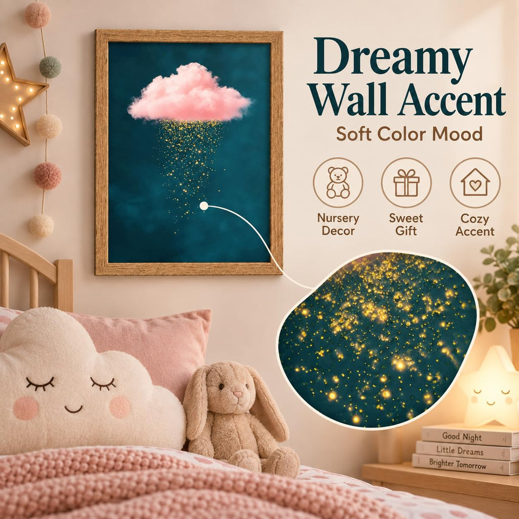 Framed Golden Rain Pink Cloud Canvas Wall Art 16 X 24 Inch