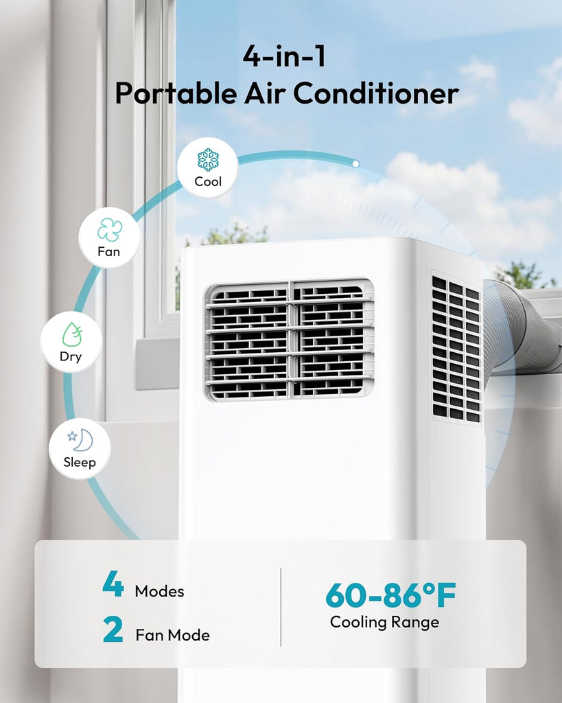 Portable Air Conditioners 10,000 BTU, 4-in-1 Air Conditioner Portable Up to 450 Sq.Ft. with Cool, Fan, Dehumidifier