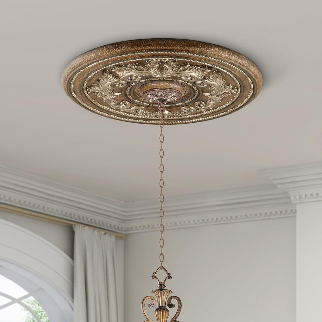Ceiling Medallion, Hand Applied Venetian Patina with Giled Accents, 22.5"Dx1.5"H