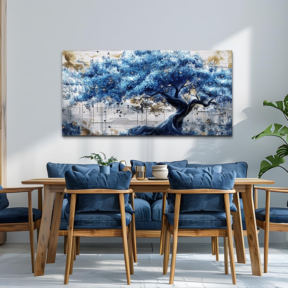 Blue Tree Wall Paintings Canvas Wall Art Large Wall Decor Office Decorations Farmhouse Abstract Watercolour Pictures