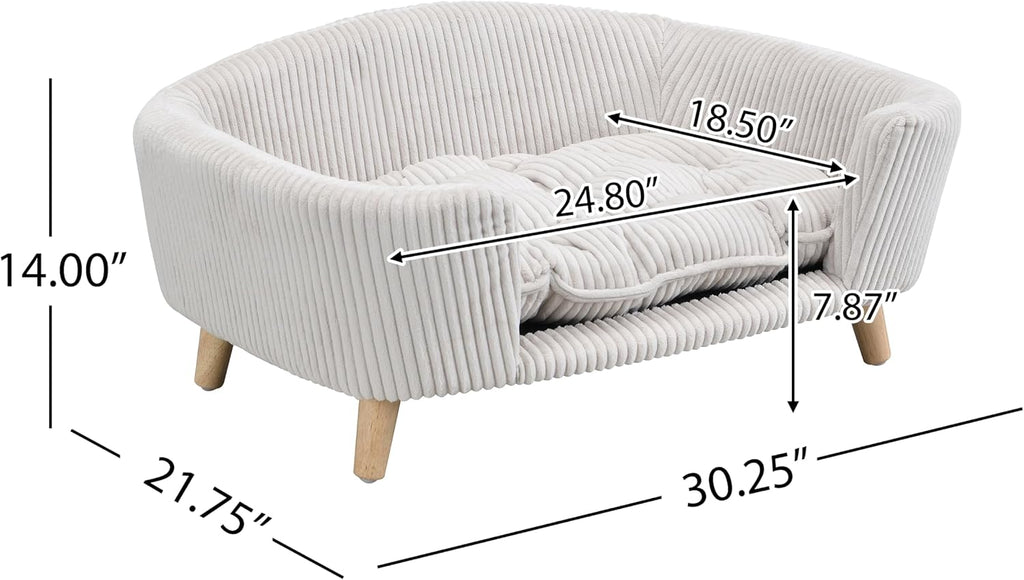 Elroy Orthopedic Dog Bed, Elevated Dog Sofa Bed for Small Dog, Supportive Foam Pet Couch Bed with Wooden Legs, Modern