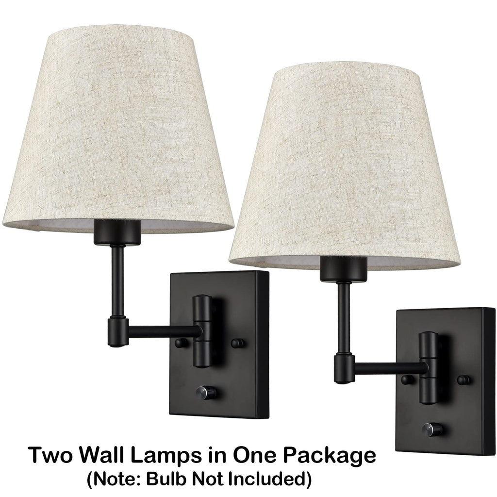 Swing Arm Wall Sconces Set of Two Modern Black Sconce Light Plug in Wall Sconce with Shade, Black Swing Arm Wall Lamp