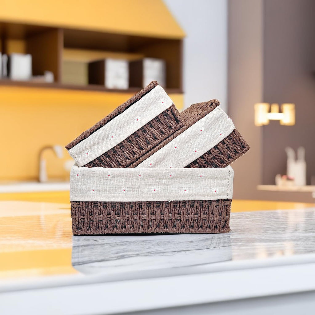 GIB Small Wicker Storage Baskets with Lid/Liner Woven Cute Decorative Boxes