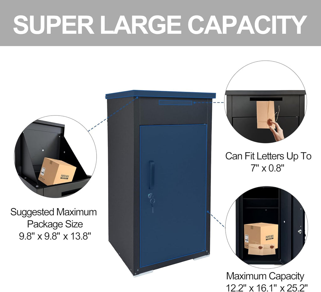 Lockable Package Delivery Box Rolled Steel Parcel Drop Box with Mail Slot, Anti-Theft Large Mailbox (16"x17"x34")