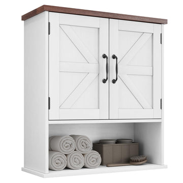 Bathroom Wall Cabinet with Barn Doors, Wall Mounted Bathroom Cabinet, Farmhouse Style, Adjustable Shelf, Wall Mounted