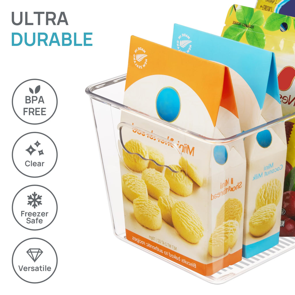 6 Pack Clear Storage Bins, Pantry Cabinet Organizer Bins, Medium