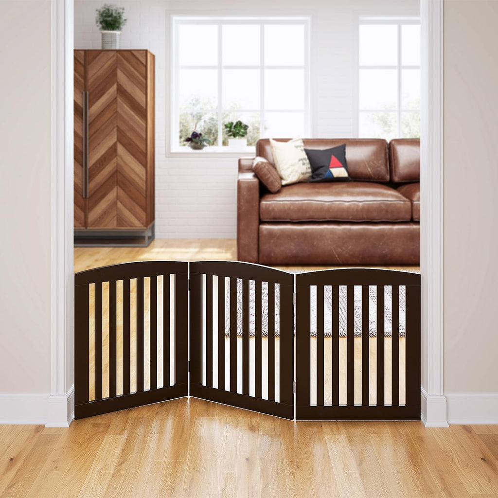 Wooden Freestanding Foldable Pet Gate for Dogs, 24 Inch H, 3 Panels