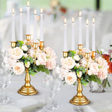 Set of 4 Gold Candelabra Candle Holders - 5 Arm 11.6" Tall Wedding Candlestick Holder, Metal Candle Stands, Gold