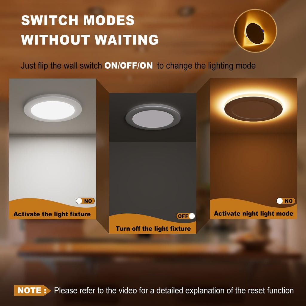 4 Pack 6 Inch 5CCT Recessed Light with Night Light