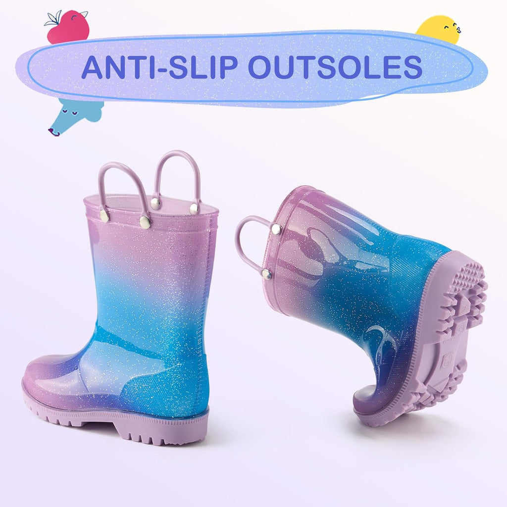 Toddlers Kids Rain Boots Sparkly Glitter Waterproof Rubber Mud Shoes