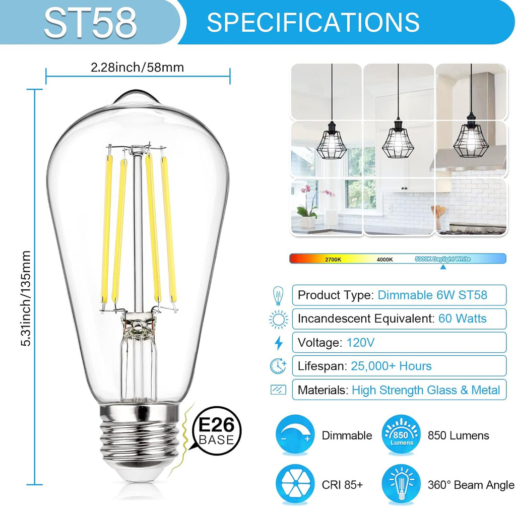 Vintage LED Edison Bulb Dimmable 60W Equivalent E26 Led Bulbs