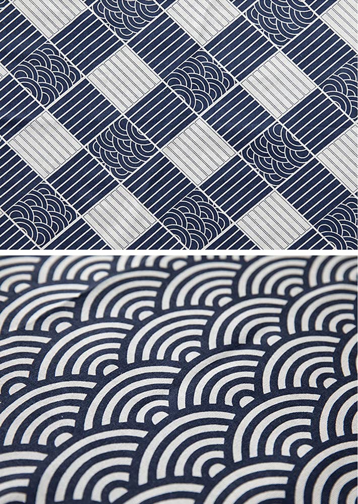 Ocean Waves Print Fabric by The Yard Cotton Linen Blended Japanese Style Decorative Fabric for DIY Projects Color