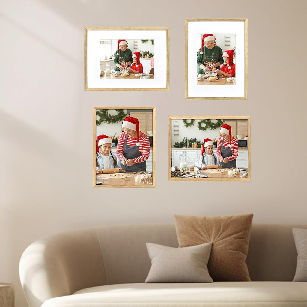 8x10 Picture Frame Set of 6 Solid Oak Wood Photo Frames with Plexiglass Display Picture 5x7 with mat or 8 x 10