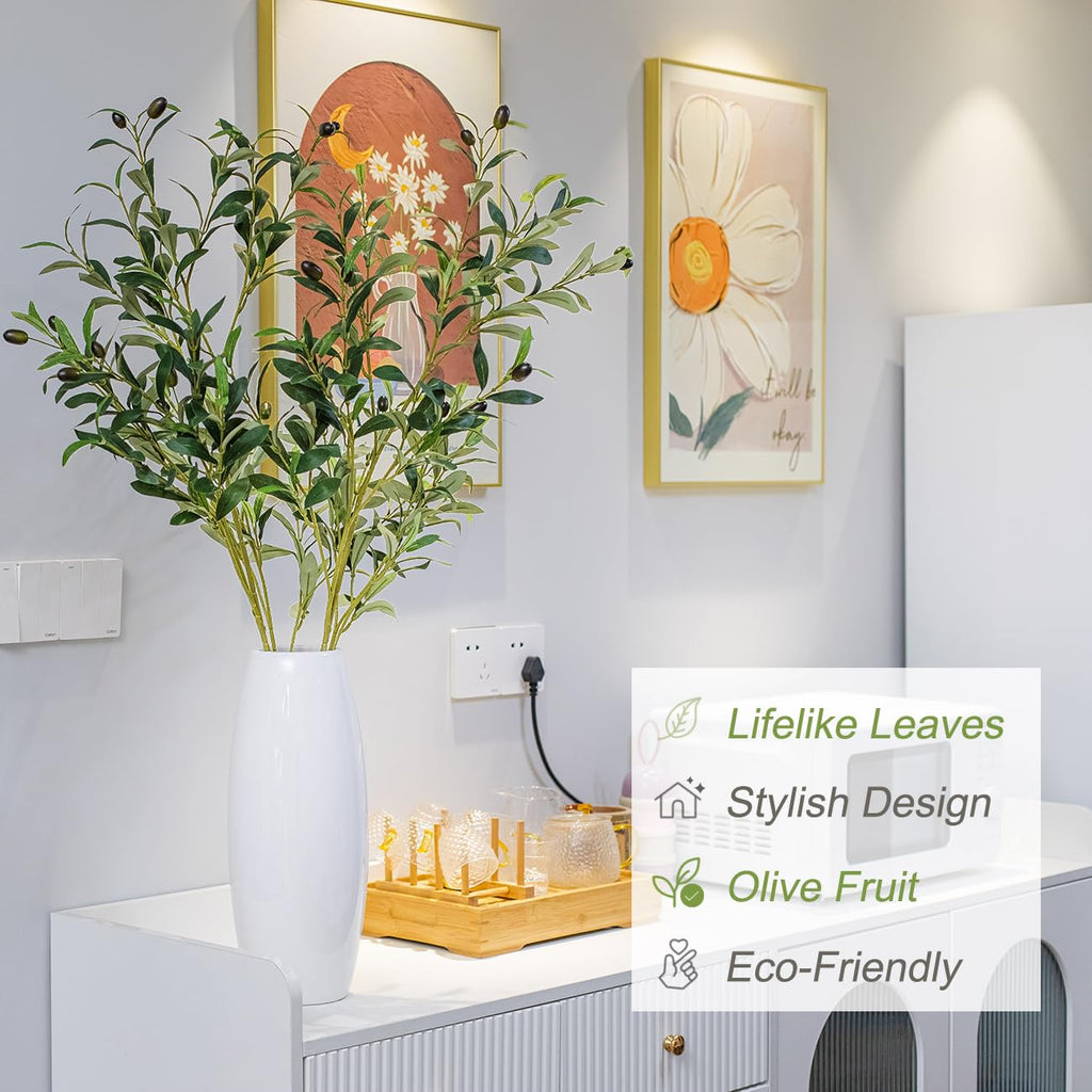 39 Inch Artificial Olive Branches for Vases, Fake Plants Greenery Stems with 222 Leaves Faux Olive Tree Branches Home