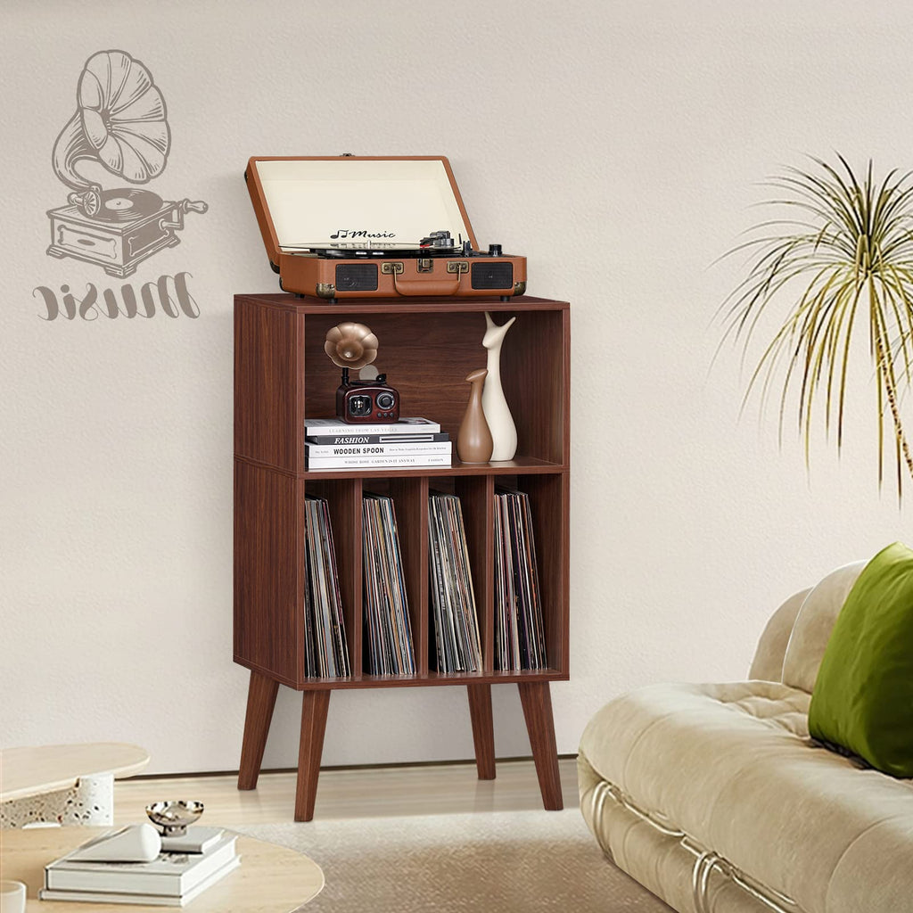 Record Player Stand, Walnut Turntable Stand Holds up to 160 Albums