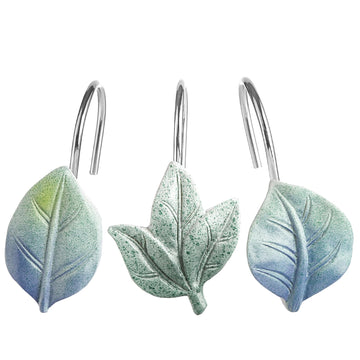 Blue Plant Leaf Shower Curtain Hooks, Eucalyptus Bathroom Decor, 12PCS