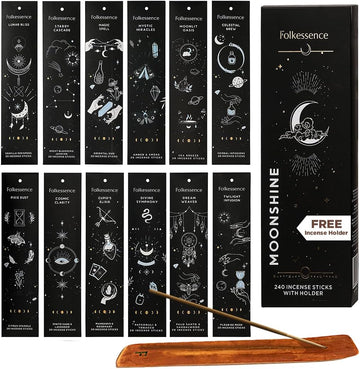 Incense Sticks Gift Set | Insense Sticks (240) with Incense Holder | Non Toxic Palo Santo Incense Sticks - Set of 12