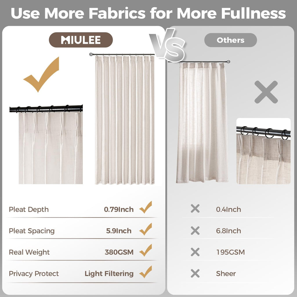 Pinch Pleated Linen Curtains 96 Inches Long 2 Panels Natural