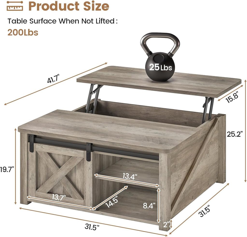 31.5" Lift Top Coffee Table with Storage, Square Coffee Tables
