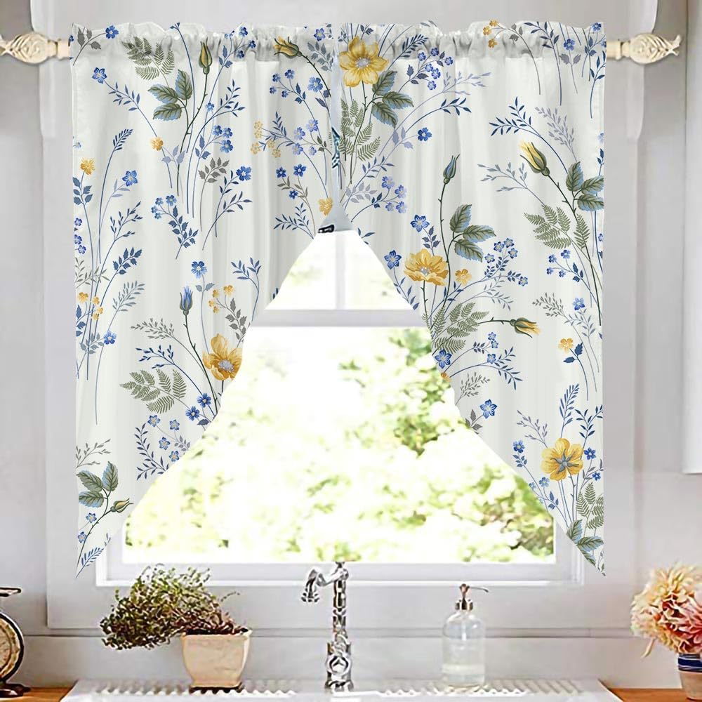 Swag Valances Curtains Floral Leaves Rod Pocket Window Curtains Decor - 2 Panels 29x36 Inches