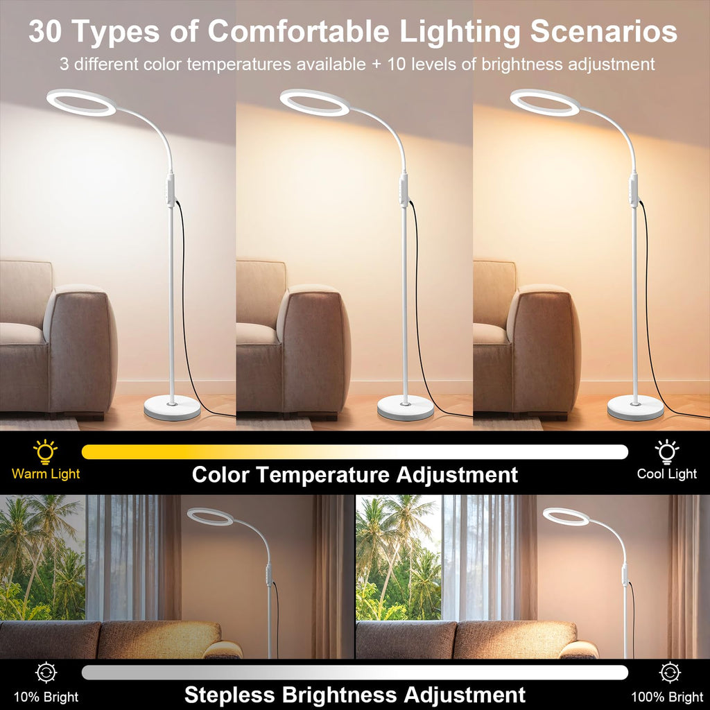 Supe Bright 24W Dimmable LED Floor Lamp with Remote Touch Control Adjustable Gooseneck Standing Light for Reading