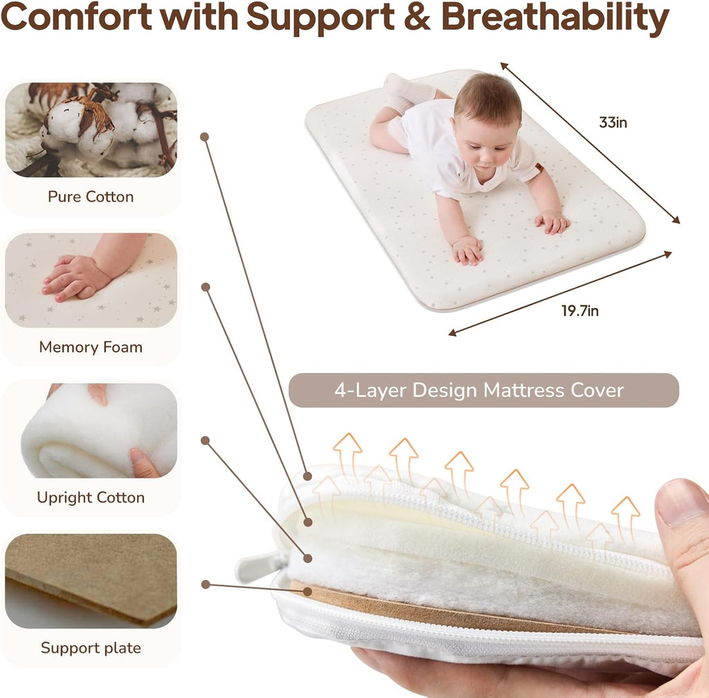 3 in 1 Baby Bassinet,Rocking Bedside Crib Sleeper for Newborns | 6 Height Adjustable Bassinet with Mattress and Soft