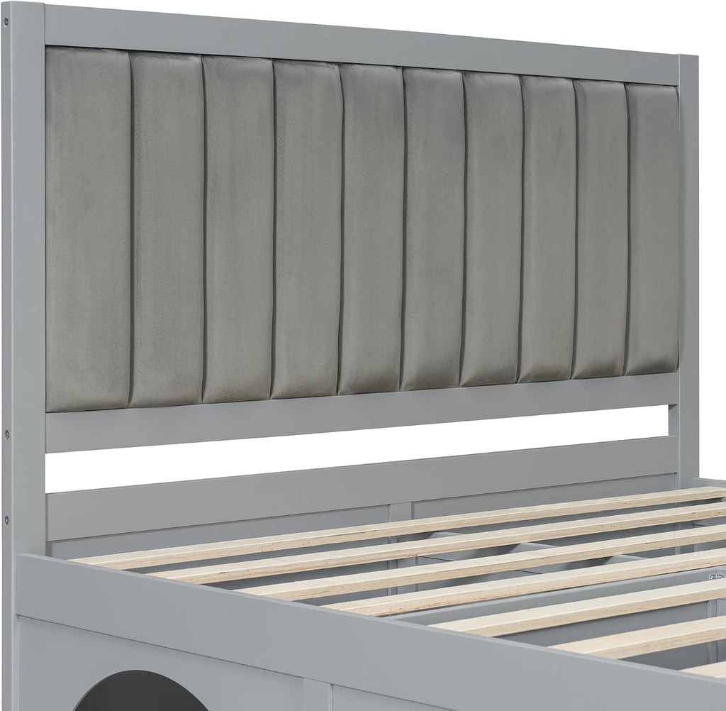 Queen Size Pet-Friendly Platform Bed, with Under-Bed Nook, Heavy Duty Bed Frame, Light Gray