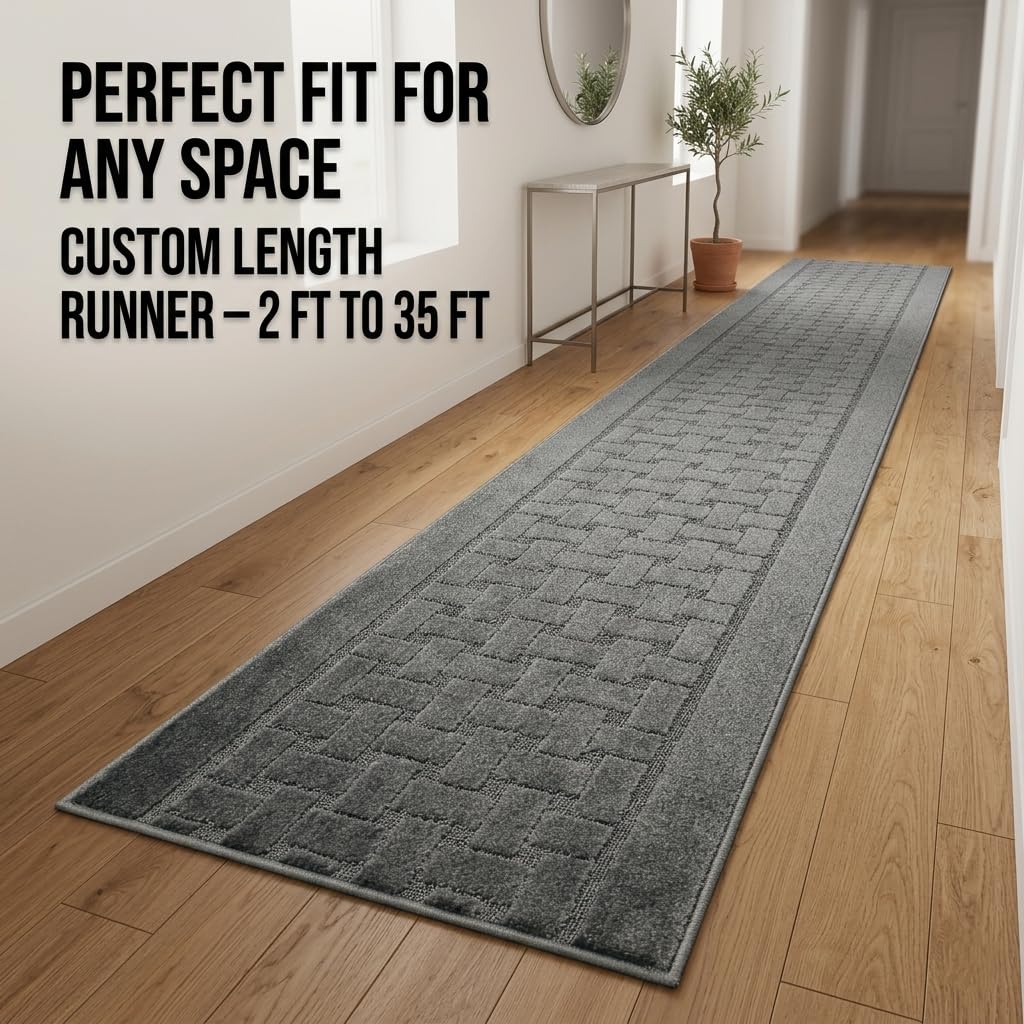 15 Ft Non Slip Washable Carpet Runner Rug with Rubber Backing, Custom Floor Mat Hallway Stairs Bedroom Bathroom