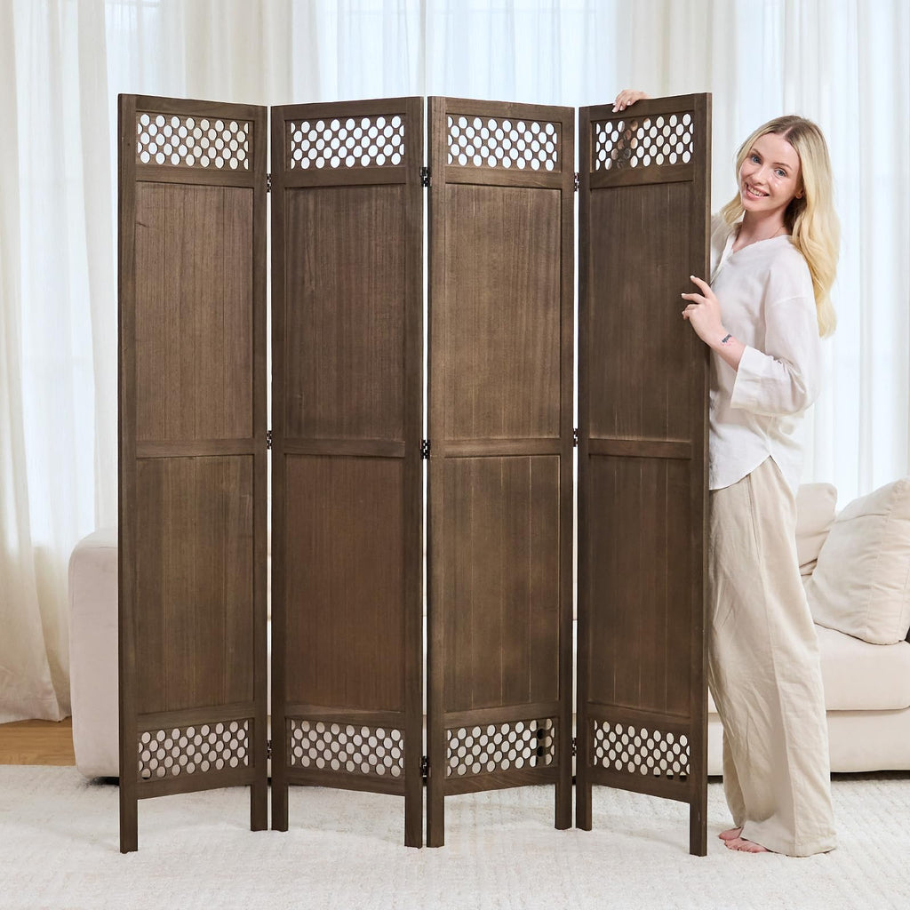 Privacy Screen Room Divider Panel - Real Wood Folding Partition Room Dividers, No-Assembly Required, Enhance Privacy