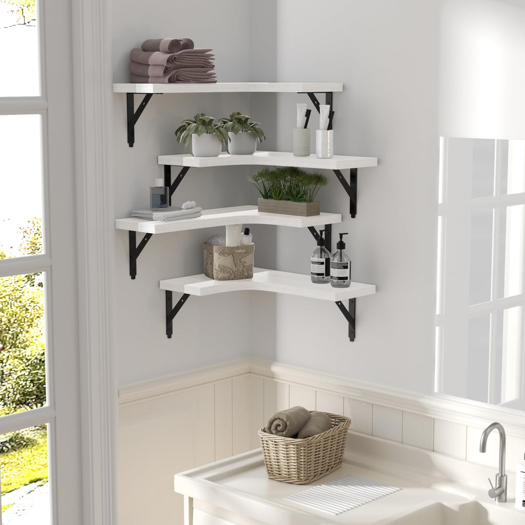Corner Floating Shelves Wall Mounted Set of 4, White