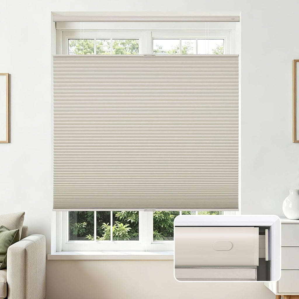 No Tools No Drill Blinds for Indoor Windows, Cordless Window Blinds Cellular Shades Top Down Bottom Up Blackout