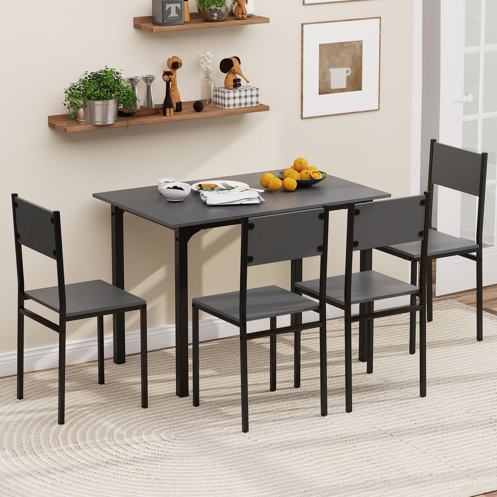 5-Piece Dining Table Set, Industrial Kitchen Table and Chairs for 4 with Backrest and Metal Frame, Rectangular