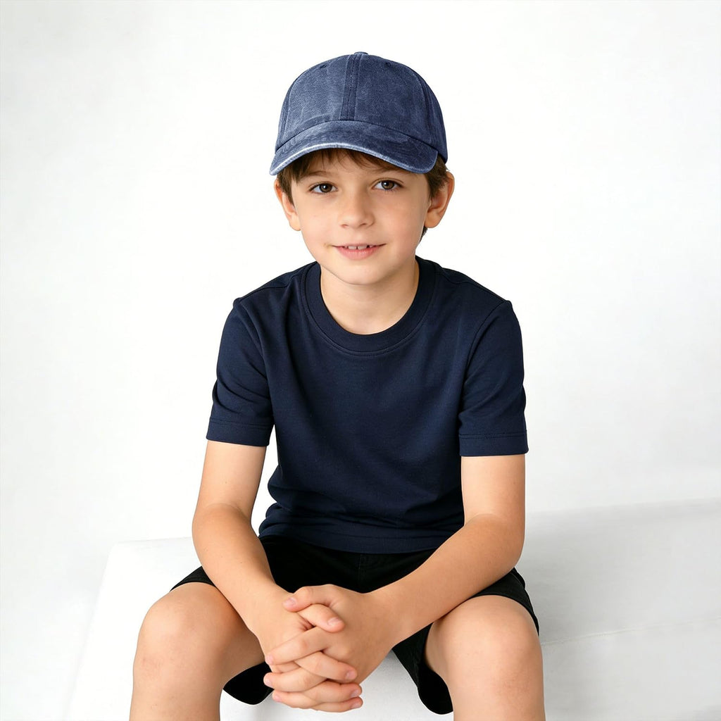 Kids Washed Denim Baseball Cap, 100% Cotton Curved Brim Hat, Breathable Sweatband for Boys Girls Outdoor Daily Use