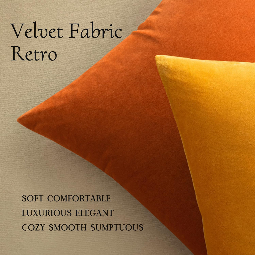 24x24 Inch Pack of 2 Euro Fall Velvet Throw Pillow Covers Orange