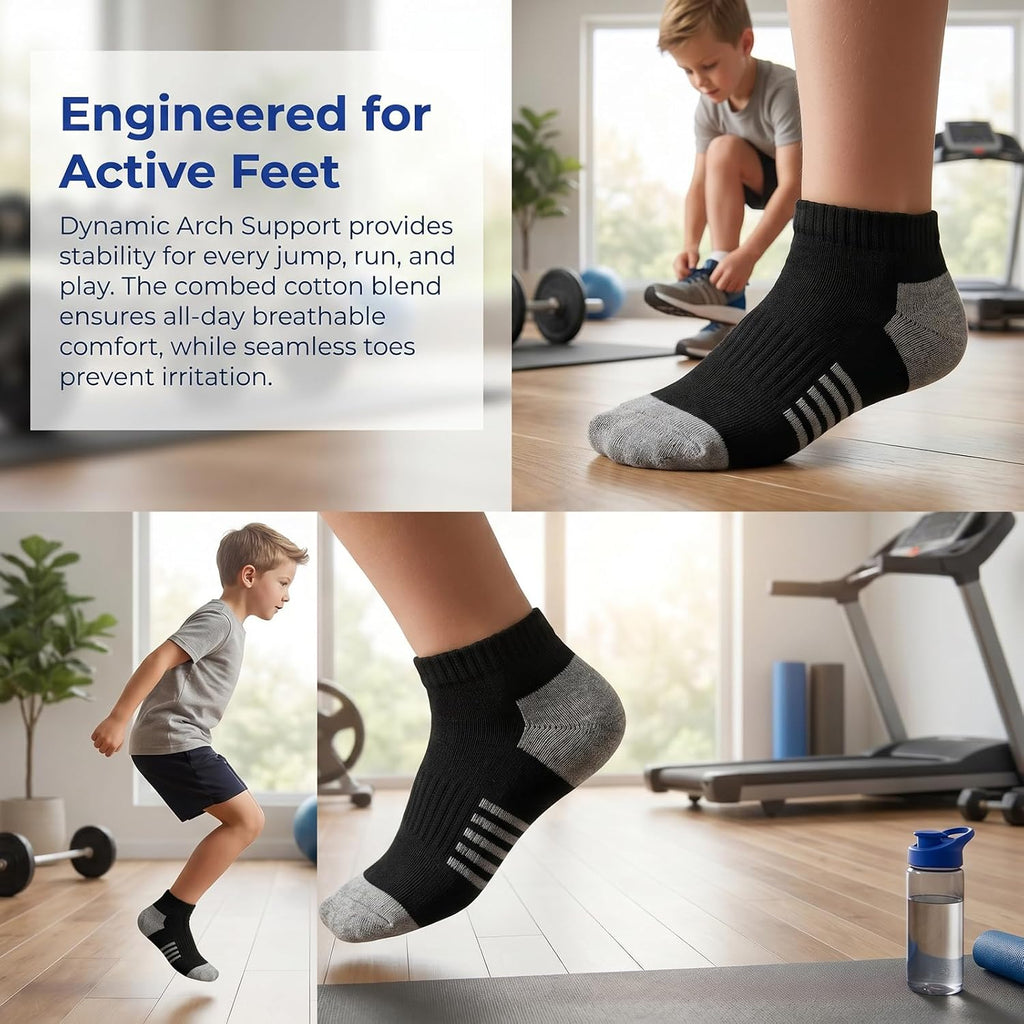 Pairs Boys Low Cut Ankle Socks Kids Crew Athletic Breathable Cushion Sole Socks for Running Hiking
