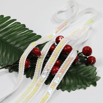 Yards,Wide 12mm/0.47 inch White Sequin Ribbon Trim,for Sewing DIY Crafts Costume Home Decorative (White-12mm)