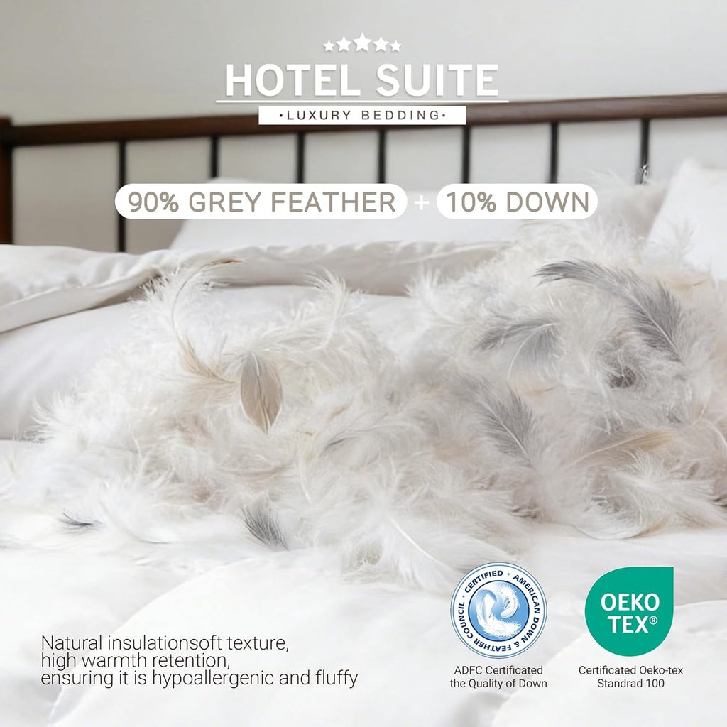 Feather Down Comforter, Natural Fluffy Duvet Insert, Luxurious Hotel Collection Quilts, All Season B